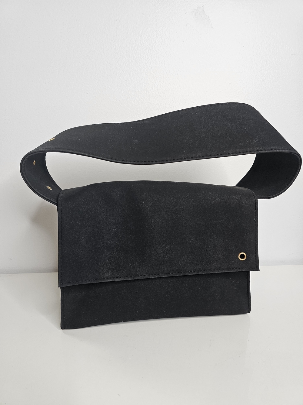 Black Suede Crossbody Bag with Wide Strap